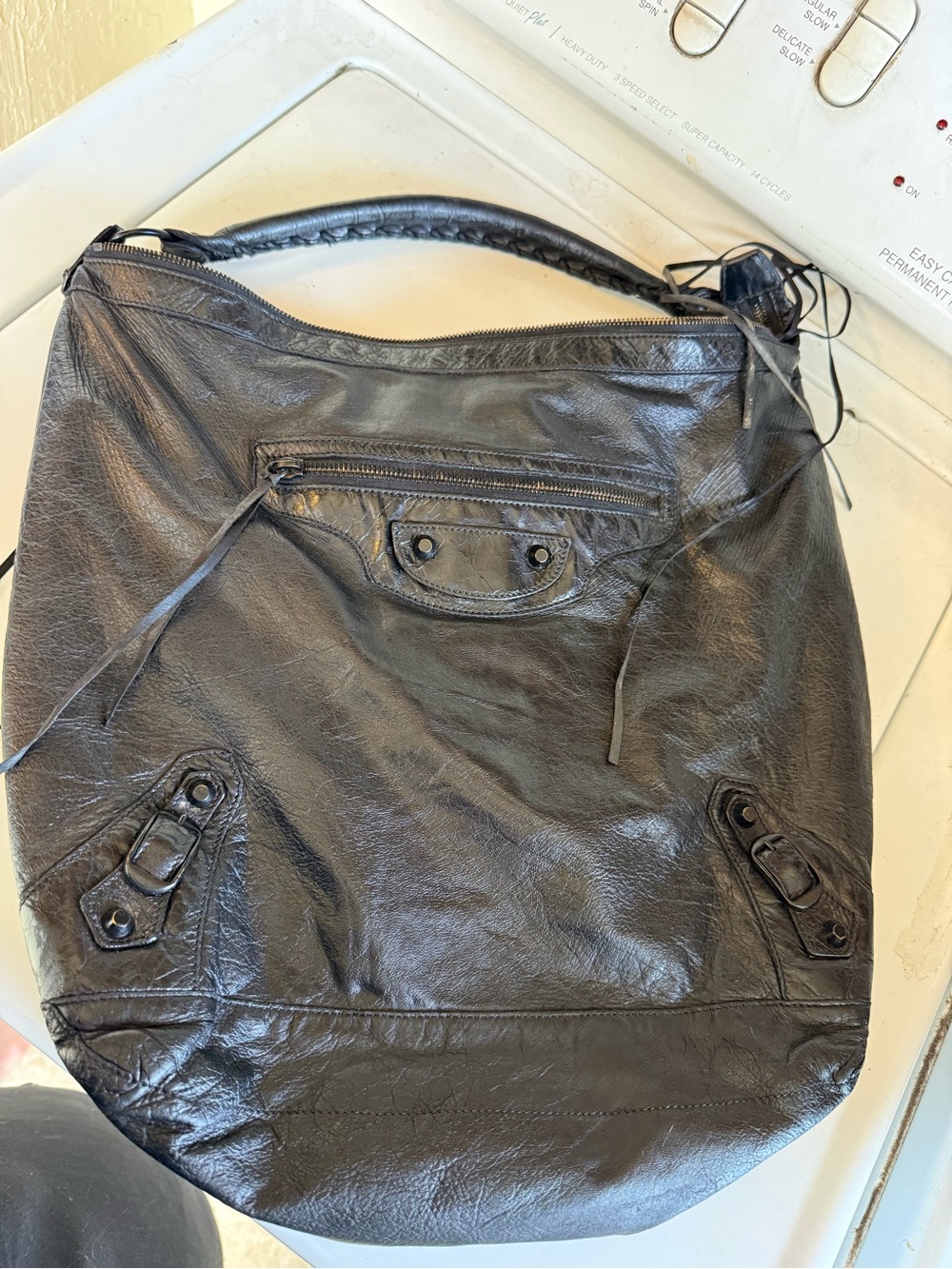 Balenciaga city moto day Black Leather Shoulder Hobo Bag